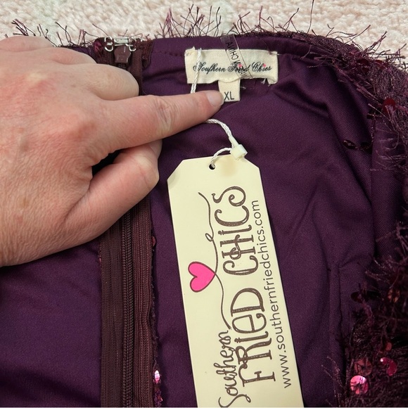 NWT Southern Fried Chics Plum Sequin Mini Dress Size XL Runs small Fits 8/10 - Picture 3 of 11